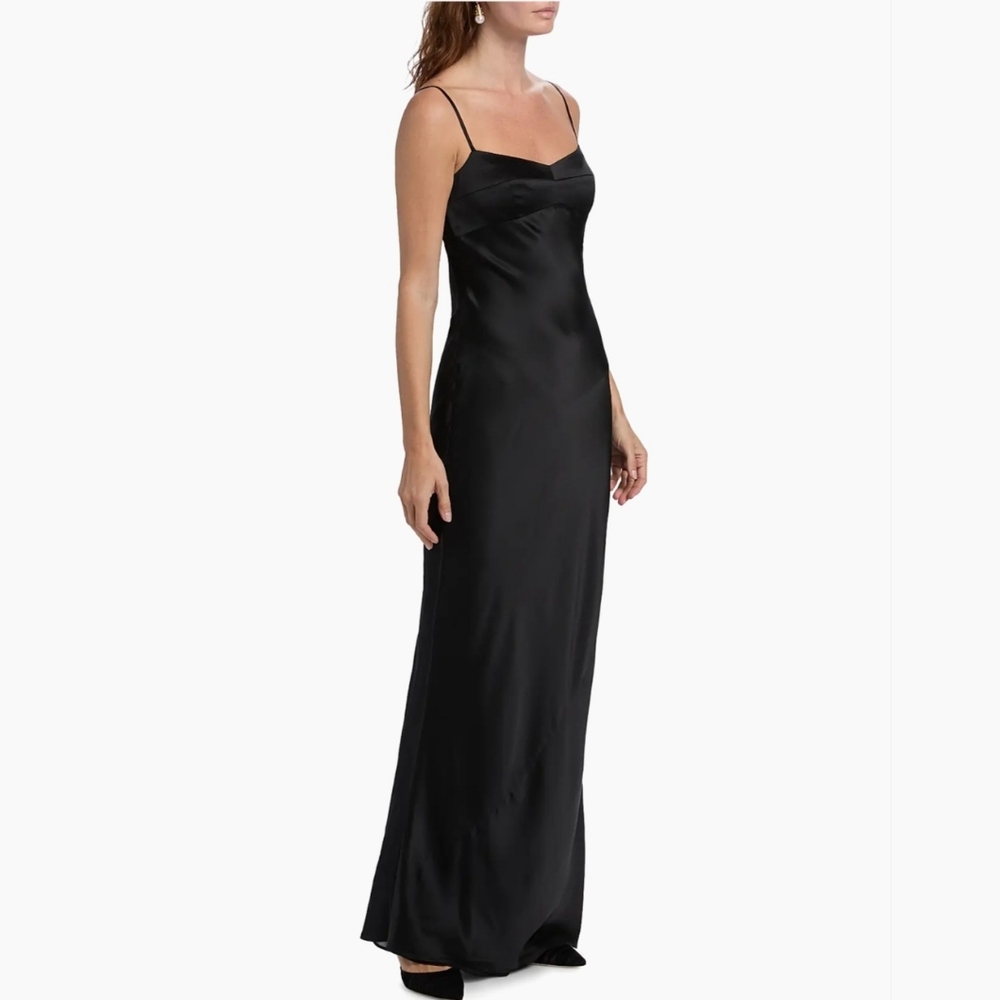NEW RARE Amanda Uprichard BLACK Janeiro Silk Evening Gown Maxi Dress | Size Med - Picture 7 of 14